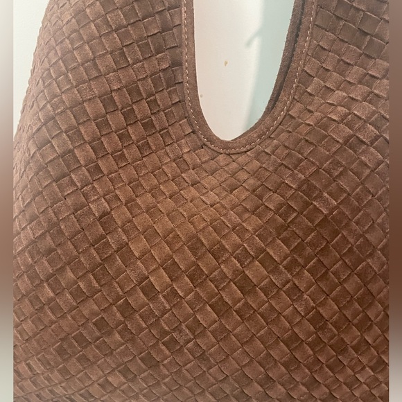 Chocolate Brown Woven Suede Slouchy Hobo Shoulder Bag - Picture 2 of 5